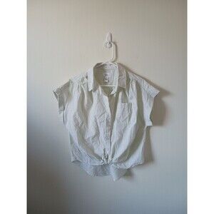 Japna Striped Top Tie Front Short Sleeve White Yellow Size L NWT‎